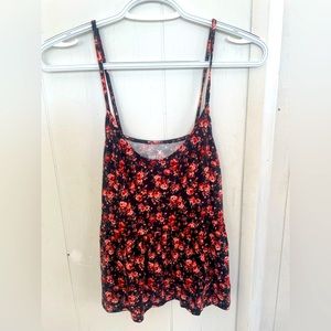 AMERICAN EAGLE ORANGE RED BLACK FLORAL TANK BABYDOLL TOP
